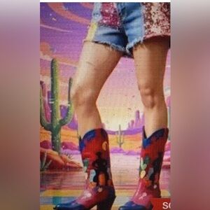 Vintage Rare Zalo Women's 1980s Suede; Leather Western Cowboy Boots; Sz:8.5; EUC